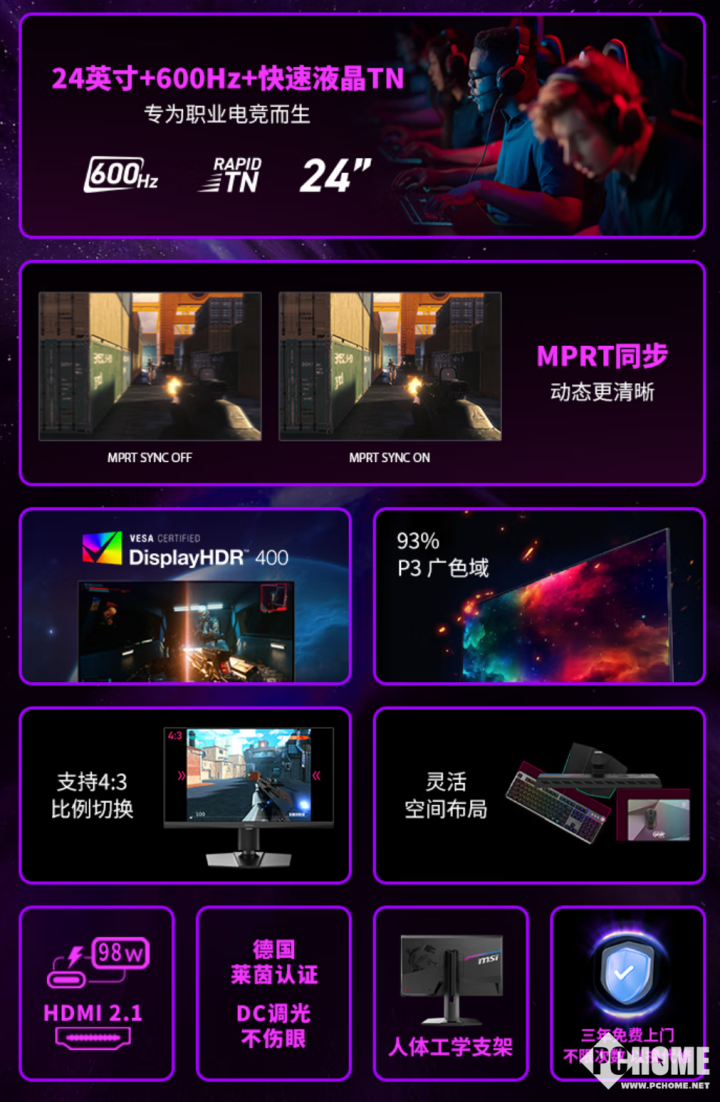 微星MPG 242R X60N显示器上市 600Hz超高刷到手7499元(图2)